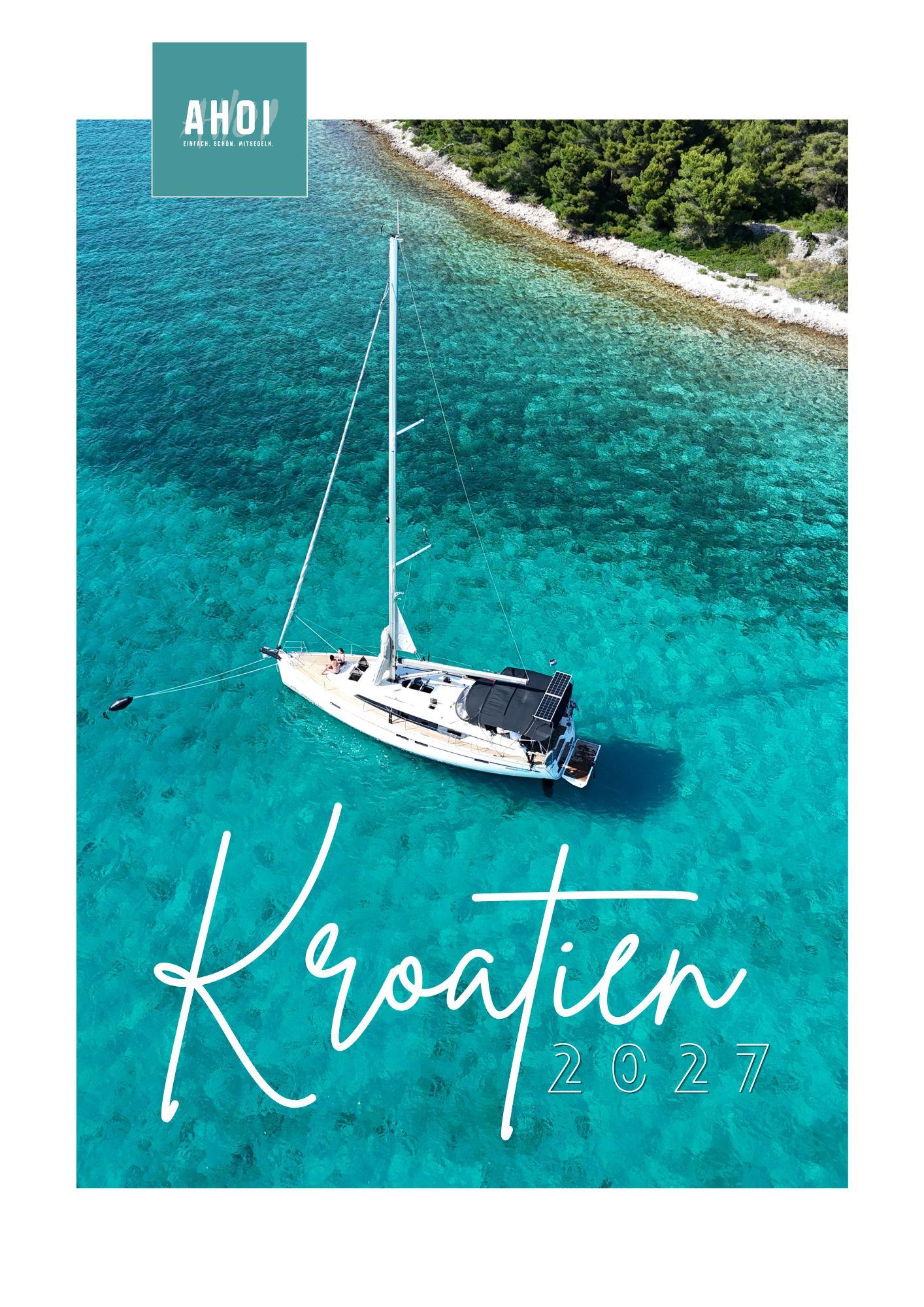 Kroatien-Segelkalender 2027 mit Segelyacht in einer türkisblauen Bucht